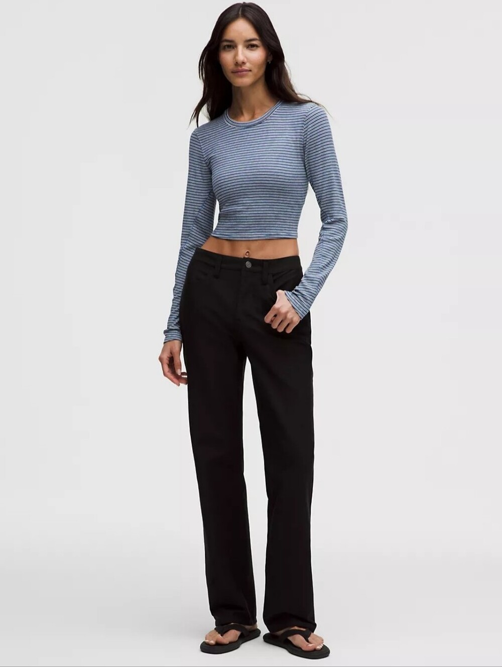 Lululemon Hold Tight Straight-Hem Cropped blue and white striped long sleeve